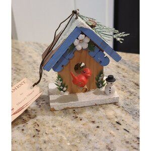 Christmas Decorated Birdhouse Ornament Sherry Shaw Copper Roof Cardinal Snowman